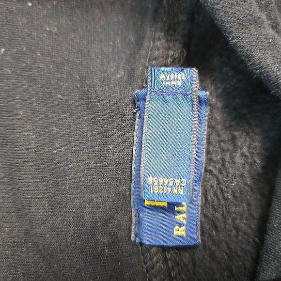 Polo Ralph Lauren Hoodie Men Small Black Funnel Neck Raglan Pullover Sweatshirt - Picture 9 of 10